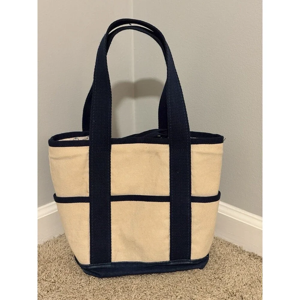 Boat Tote Bag Ivory Blue Matching Wristlet Anchor Print Lining 13”x 10